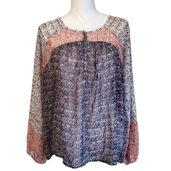 Lucky Brand Tops - Lucky Brand Boho Floral Sheer Pullover Blouse
